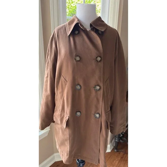 Jones New York Women Double Breasted Brown Cotton Blend Trench Coat Size Medium - Picture 1 of 8